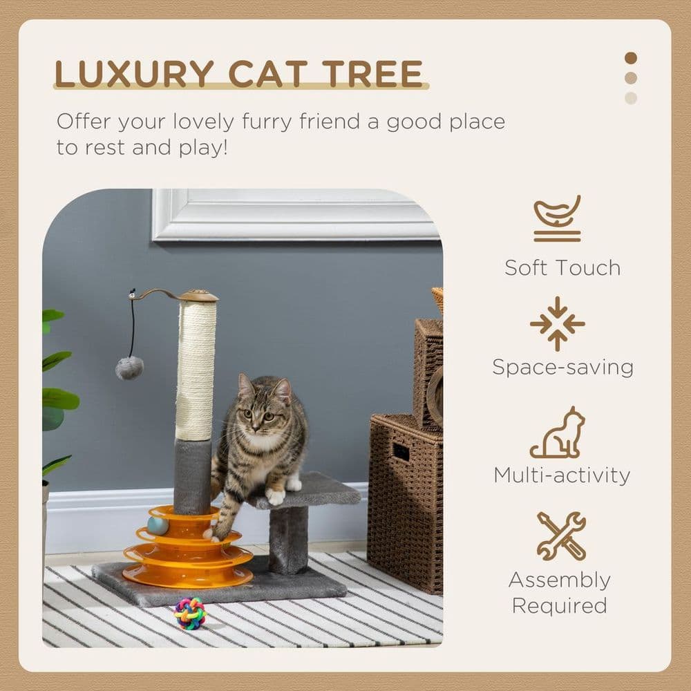 image-PawHut 56cm Cat Tree for Indoor Cats, Scratching Post w/ Cat Toys - Grey