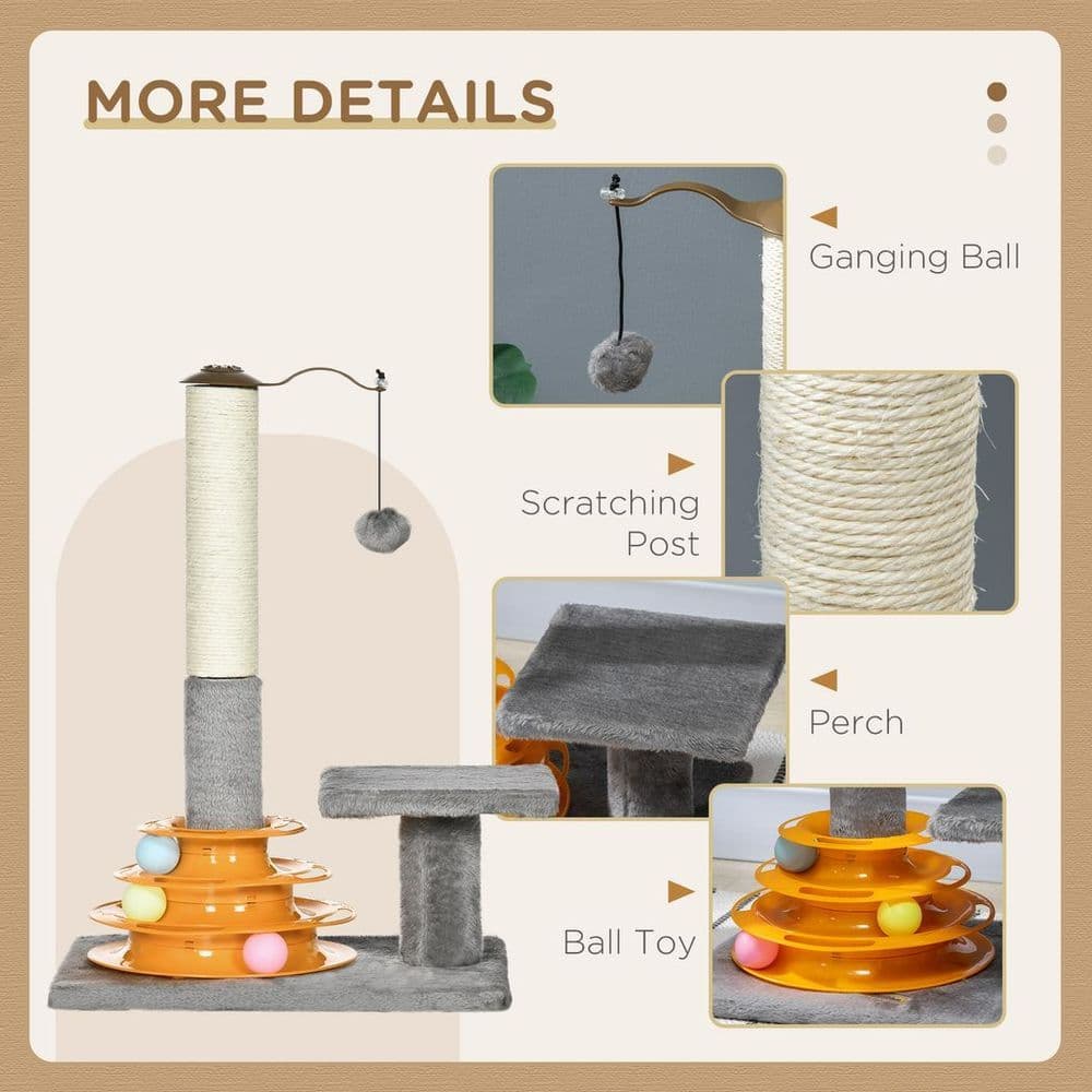 image-PawHut 56cm Cat Tree for Indoor Cats, Scratching Post w/ Cat Toys - Grey