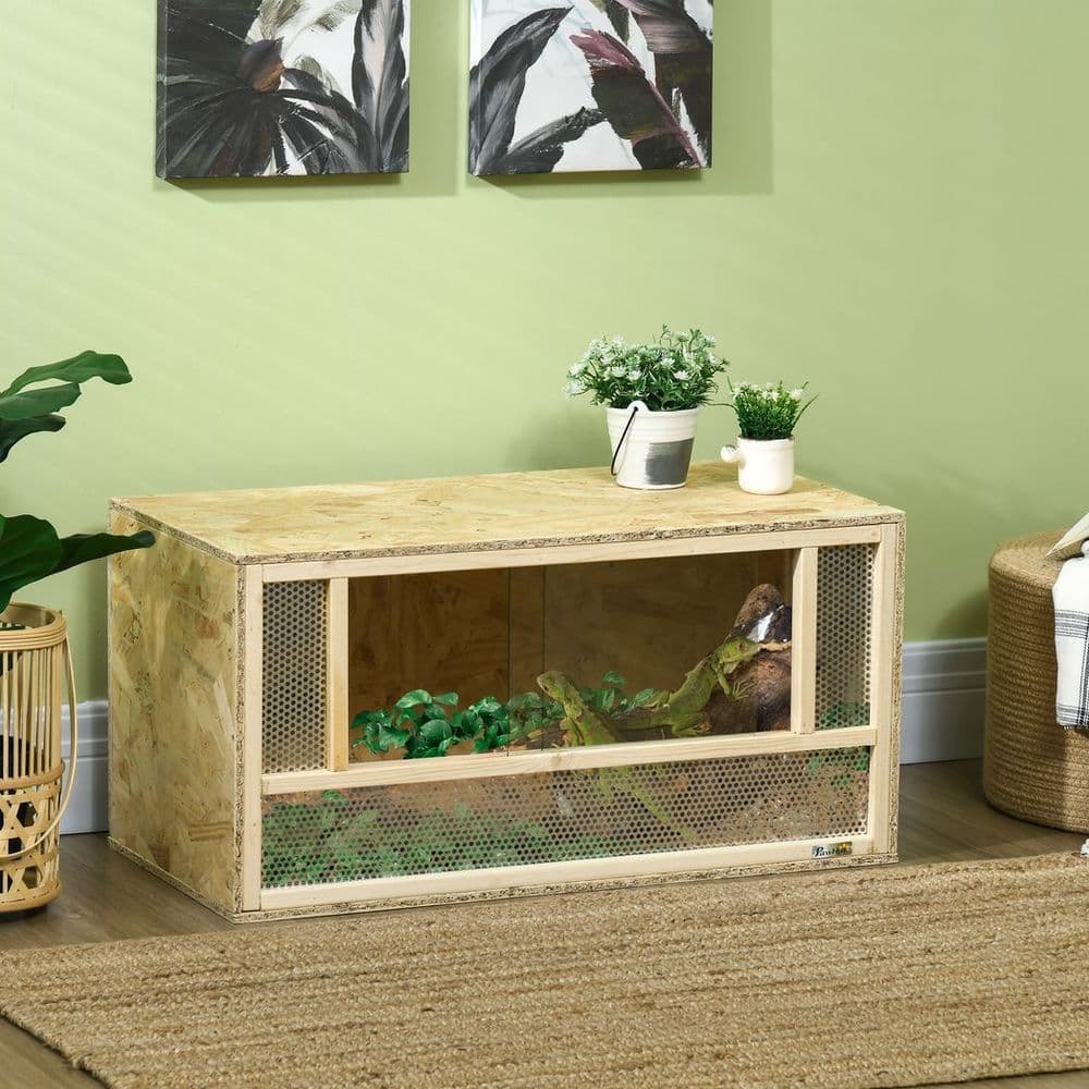 image-PawHut 80cm Reptile Terrarium Vivarium w/ Glass Sliding Doors, Breathable Mesh