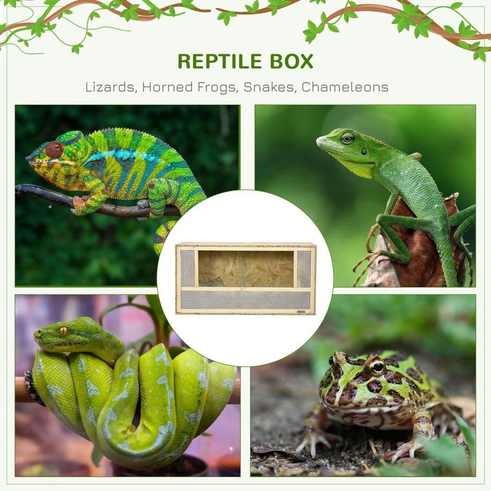 image-PawHut 80cm Reptile Terrarium Vivarium w/ Glass Sliding Doors, Breathable Mesh