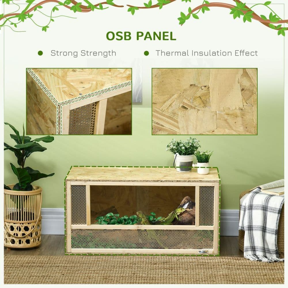 image-PawHut 80cm Reptile Terrarium Vivarium w/ Glass Sliding Doors, Breathable Mesh