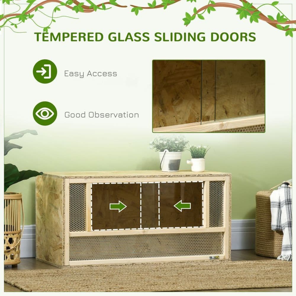 image-PawHut 80cm Reptile Terrarium Vivarium w/ Glass Sliding Doors, Breathable Mesh