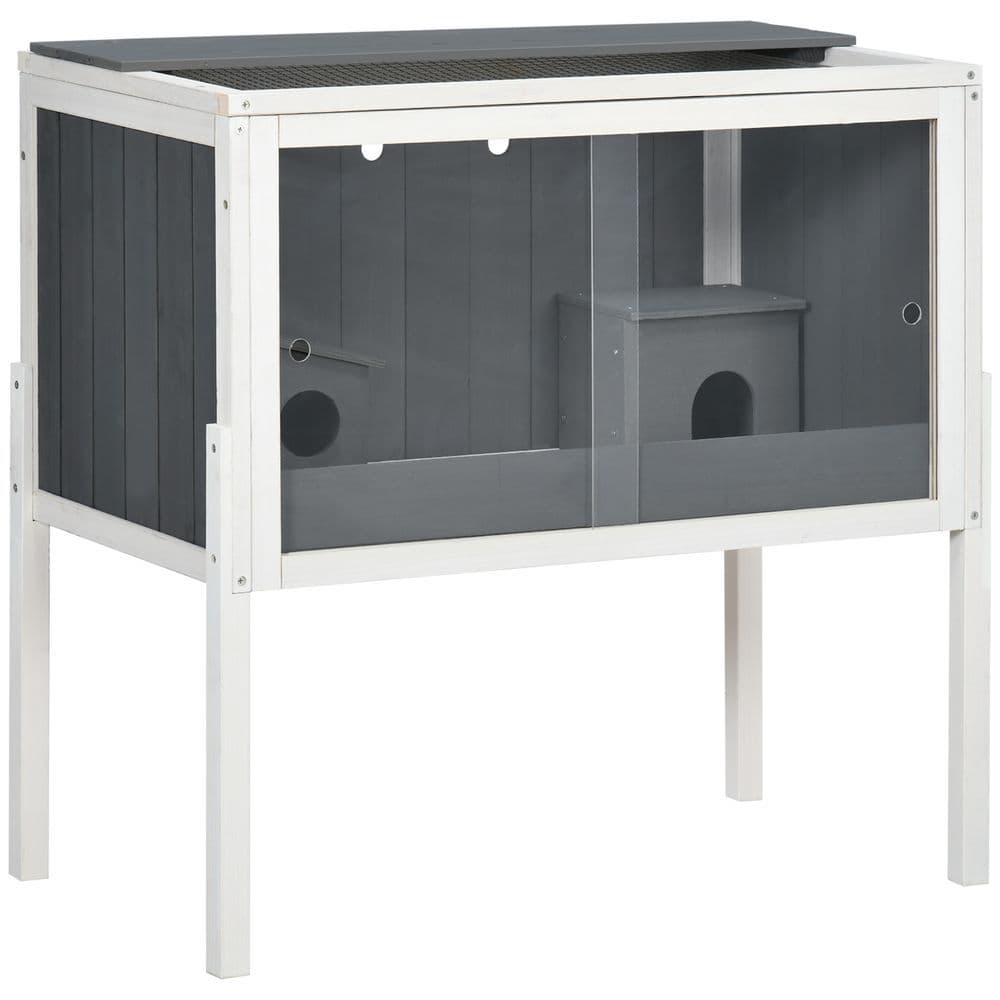 image-PawHut Wooden Hamster Cage for Dwarf Hamsters, Gerbils, Rutin Chicken w/ Shelf