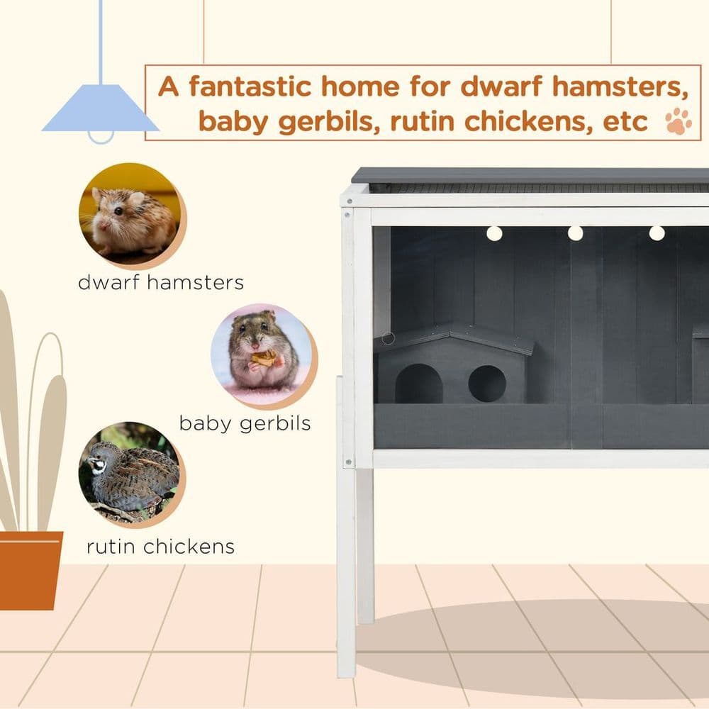 image-PawHut Wooden Hamster Cage for Dwarf Hamsters, Gerbils, Rutin Chicken w/ Shelf