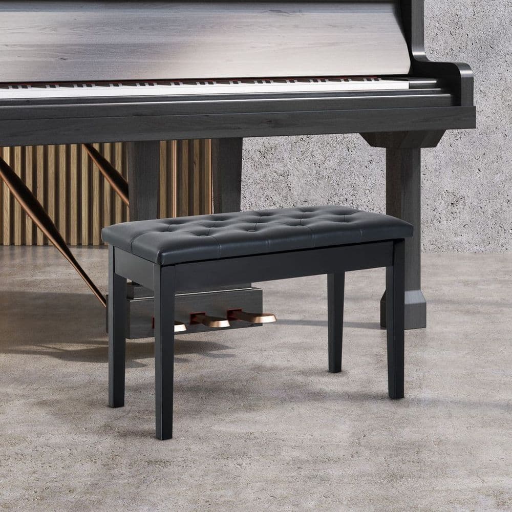image-Classic Digital Keyboard Piano Bench Makeup Padded Seat Stool Solid Wood Black