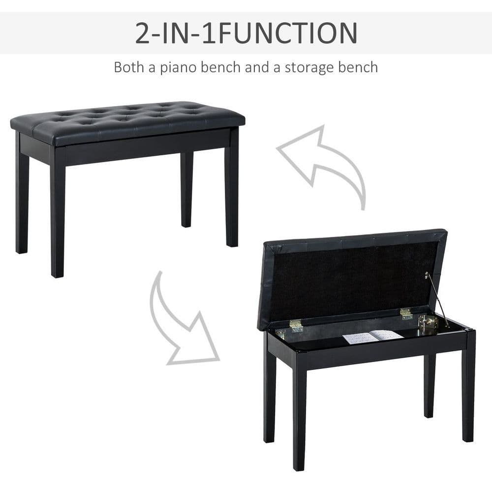 image-Classic Digital Keyboard Piano Bench Makeup Padded Seat Stool Solid Wood Black