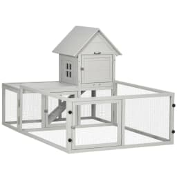 image-PawHut Rabbit Hutch Guinea Pig Cage w/ Slide-Out Tray, Fenced Area