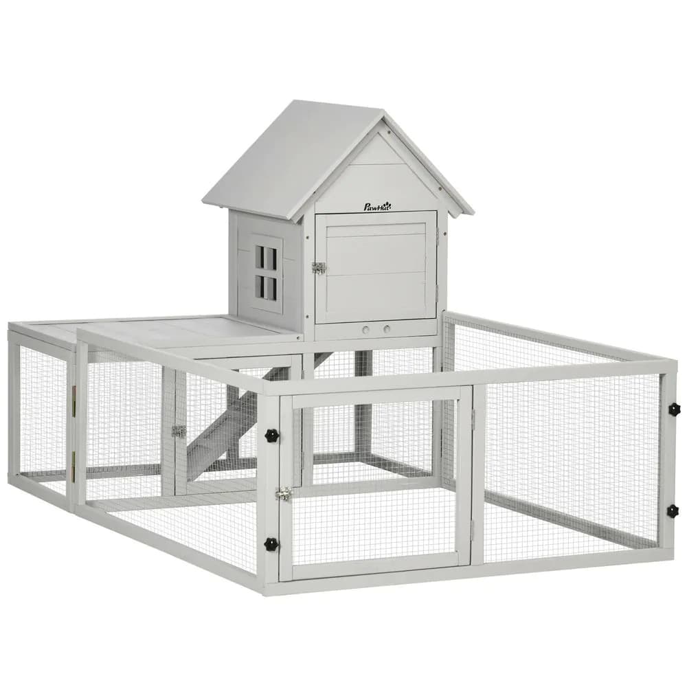 image-PawHut Rabbit Hutch Guinea Pig Cage w/ Slide-Out Tray, Fenced Area