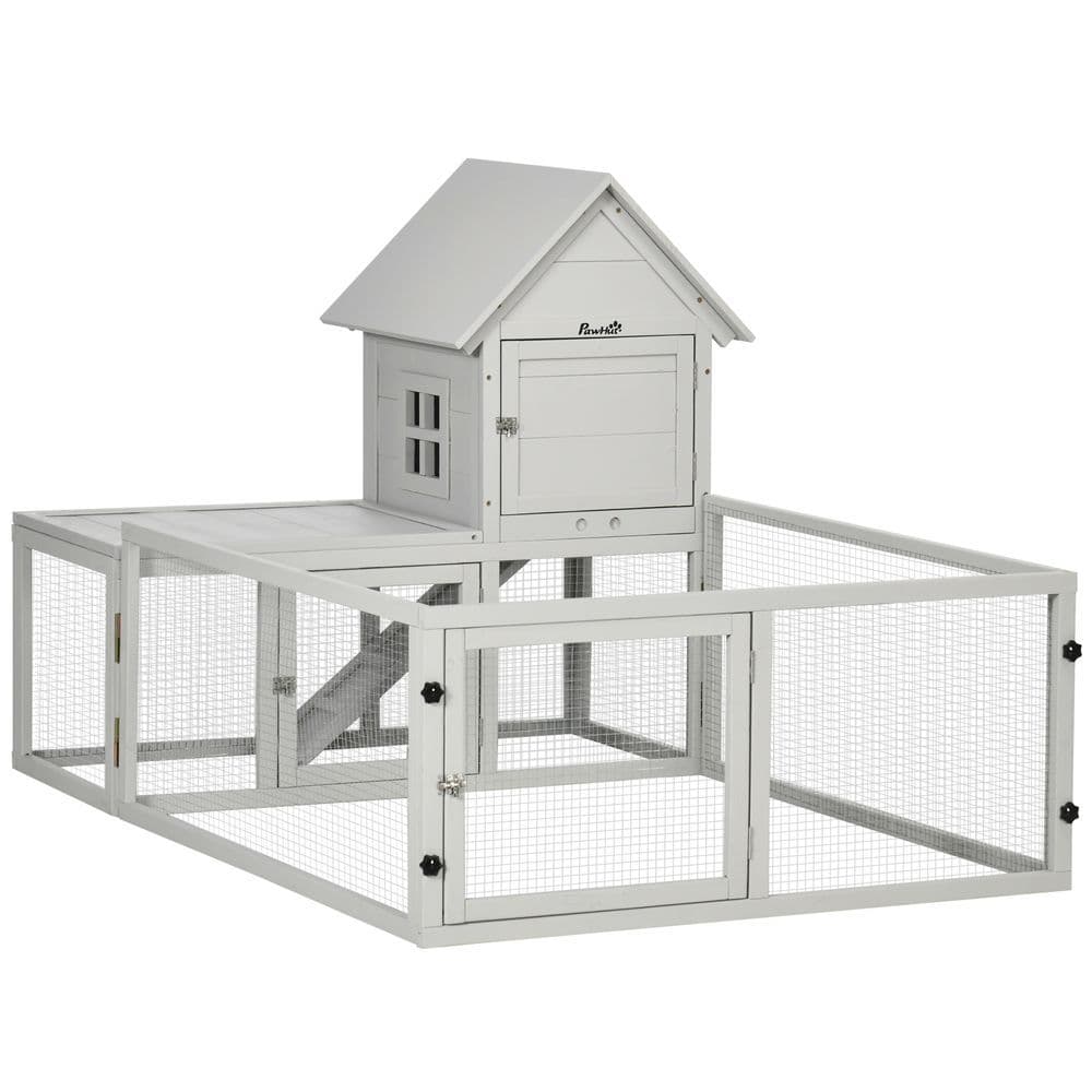 image-PawHut Rabbit Hutch Guinea Pig Cage w/ Slide-Out Tray, Fenced Area