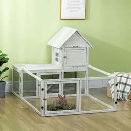 image-PawHut Rabbit Hutch Guinea Pig Cage w/ Slide-Out Tray, Fenced Area