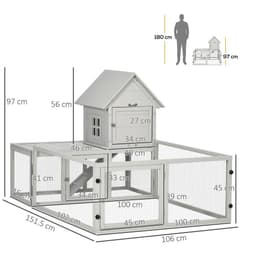 image-PawHut Rabbit Hutch Guinea Pig Cage w/ Slide-Out Tray, Fenced Area