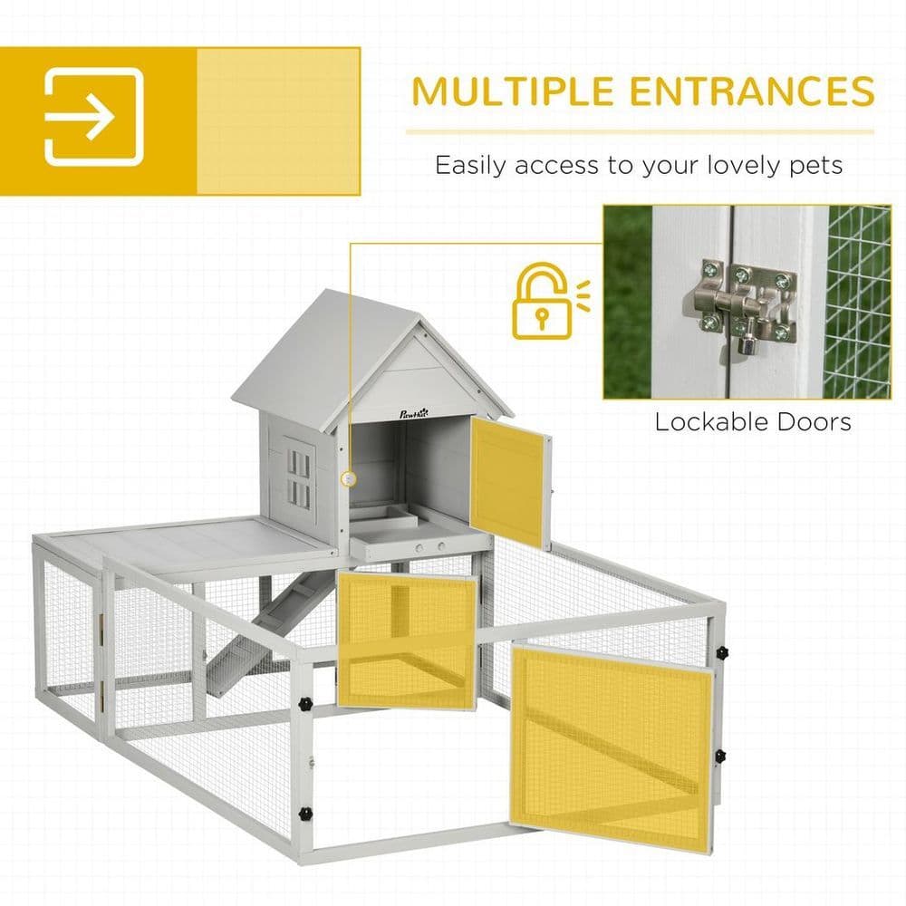 image-PawHut Rabbit Hutch Guinea Pig Cage w/ Slide-Out Tray, Fenced Area