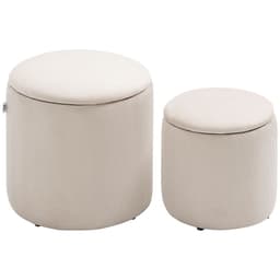 image-Modern Fabric Storage Ottoman with Removable Lid, Set of 2, Foot Stool, Cream White