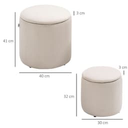 image-Modern Fabric Storage Ottoman with Removable Lid, Set of 2, Foot Stool, Cream White