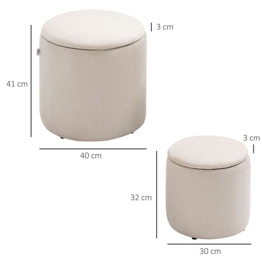 image-Modern Fabric Storage Ottoman with Removable Lid, Set of 2, Foot Stool, Cream White