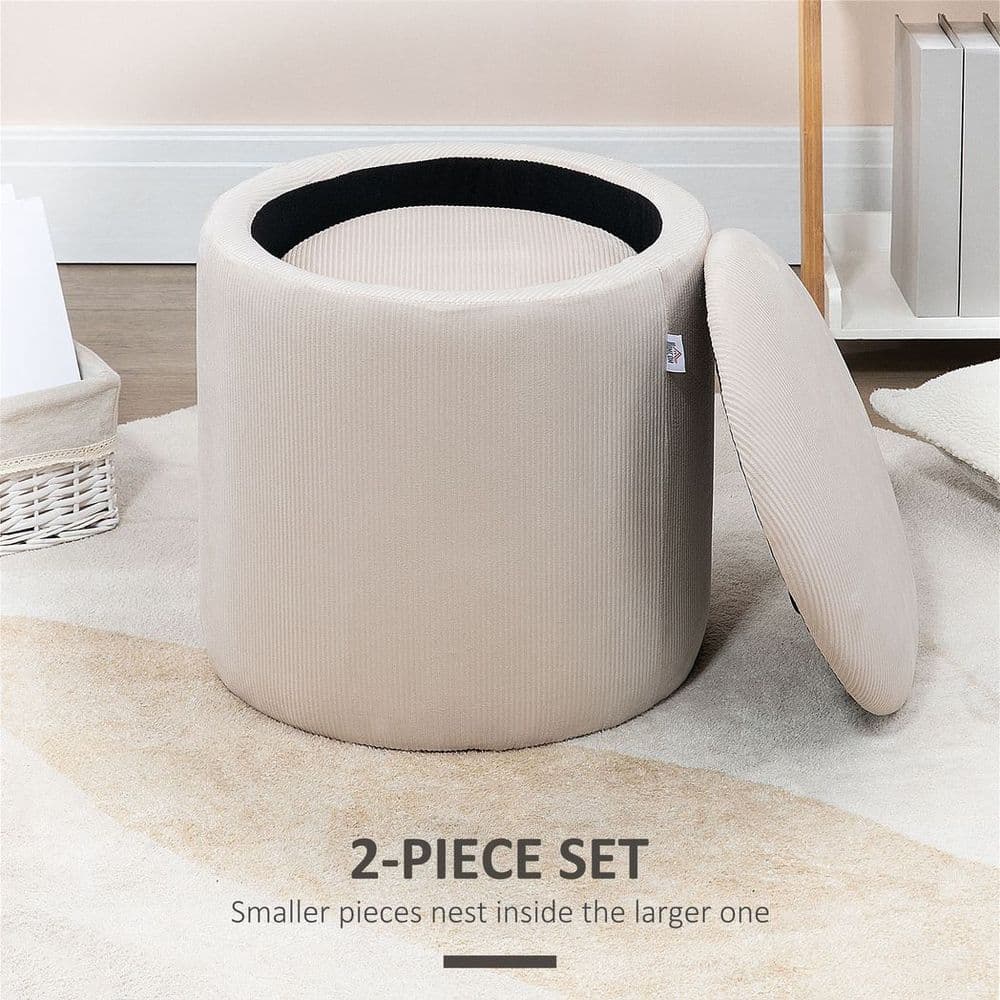 image-Modern Fabric Storage Ottoman with Removable Lid, Set of 2, Foot Stool, Cream White