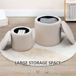 image-Modern Fabric Storage Ottoman with Removable Lid, Set of 2, Foot Stool, Cream White