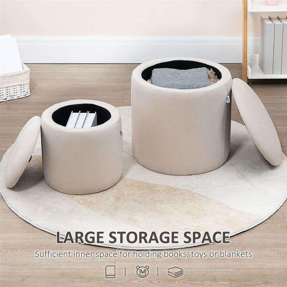 image-Modern Fabric Storage Ottoman with Removable Lid, Set of 2, Foot Stool, Cream White