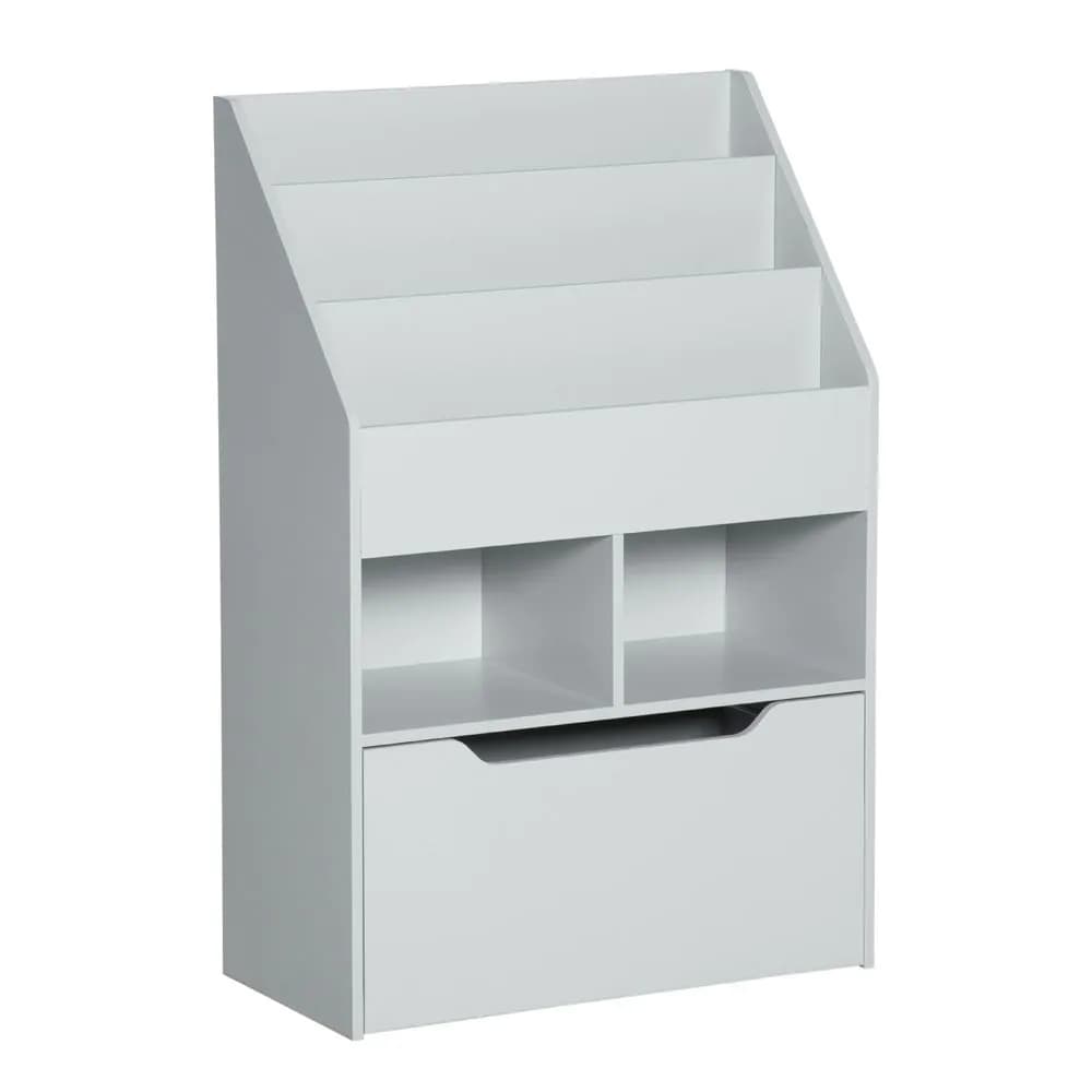 image-HOMCOM Kids Bookshelf, Toy Box w/ Storage Drawer, Wheels, for Bedroom - Grey