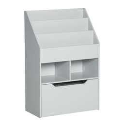image-HOMCOM Kids Bookshelf, Toy Box w/ Storage Drawer, Wheels, for Bedroom - Grey
