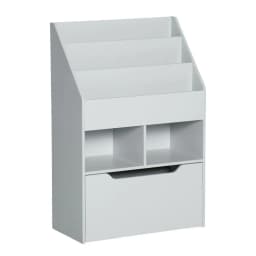 image-HOMCOM Kids Bookshelf, Toy Box w/ Storage Drawer, Wheels, for Bedroom - Grey