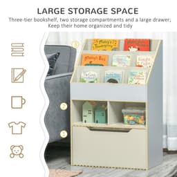 image-HOMCOM Kids Bookshelf, Toy Box w/ Storage Drawer, Wheels, for Bedroom - Grey