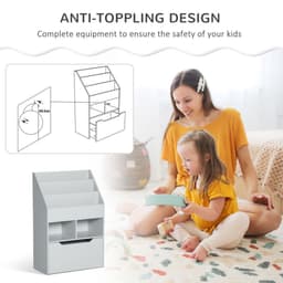 image-HOMCOM Kids Bookshelf, Toy Box w/ Storage Drawer, Wheels, for Bedroom - Grey