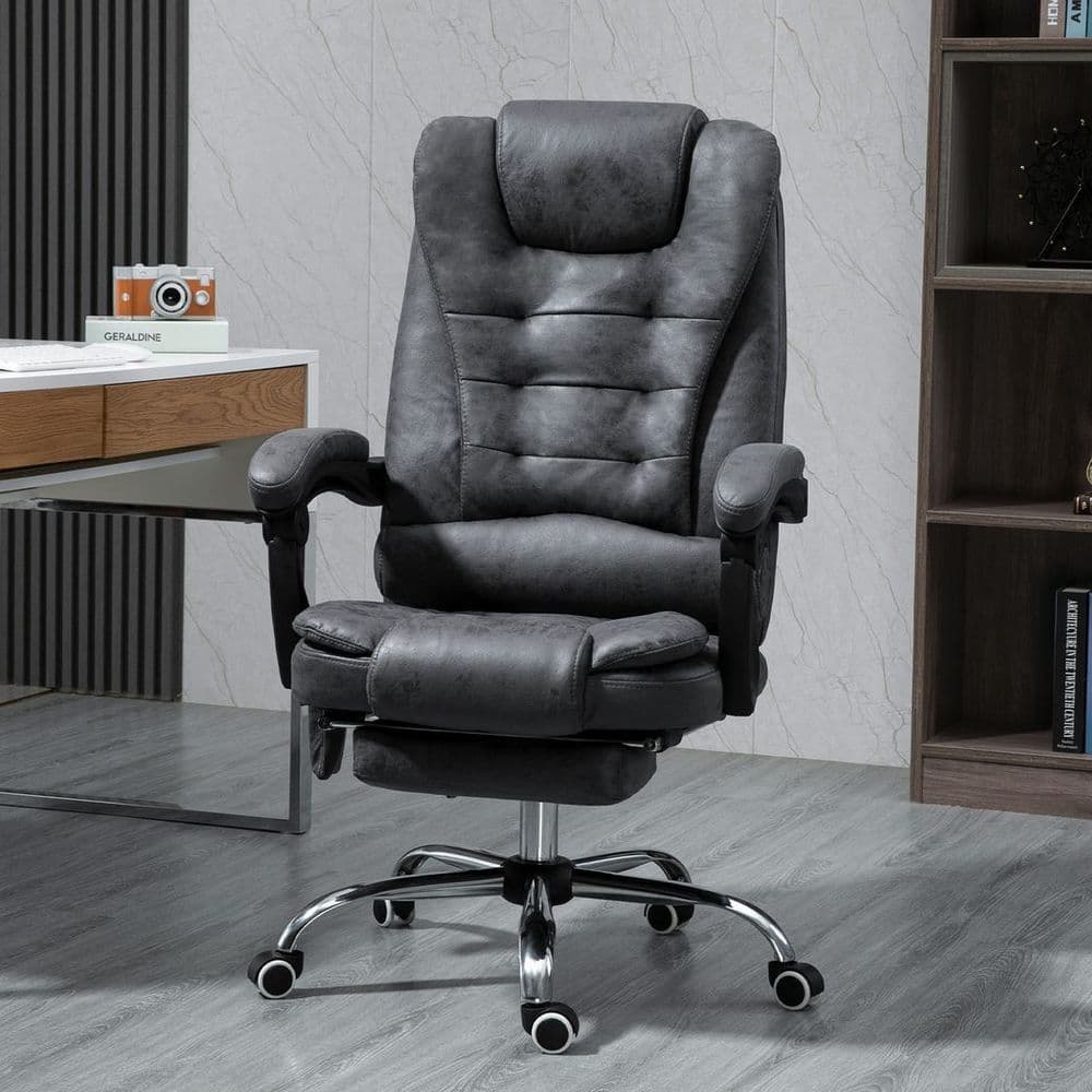image-Vintage High Back Heated Massage Office Chair w/ 6 Vibration Points, Dark Grey