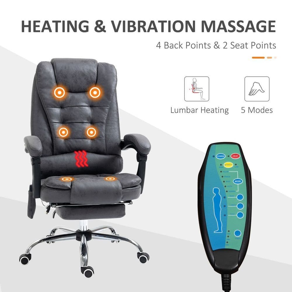 image-Vintage High Back Heated Massage Office Chair w/ 6 Vibration Points, Dark Grey