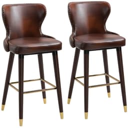 image-2 Pieces Home Luxury Bar Chair Stool, PU Leather European Style, Brown
