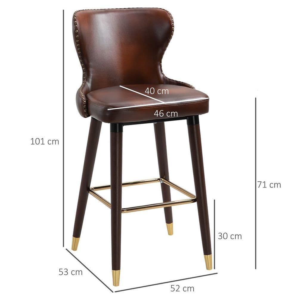 image-2 Pieces Home Luxury Bar Chair Stool, PU Leather European Style, Brown