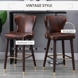 image-2 Pieces Home Luxury Bar Chair Stool, PU Leather European Style, Brown