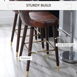 image-2 Pieces Home Luxury Bar Chair Stool, PU Leather European Style, Brown