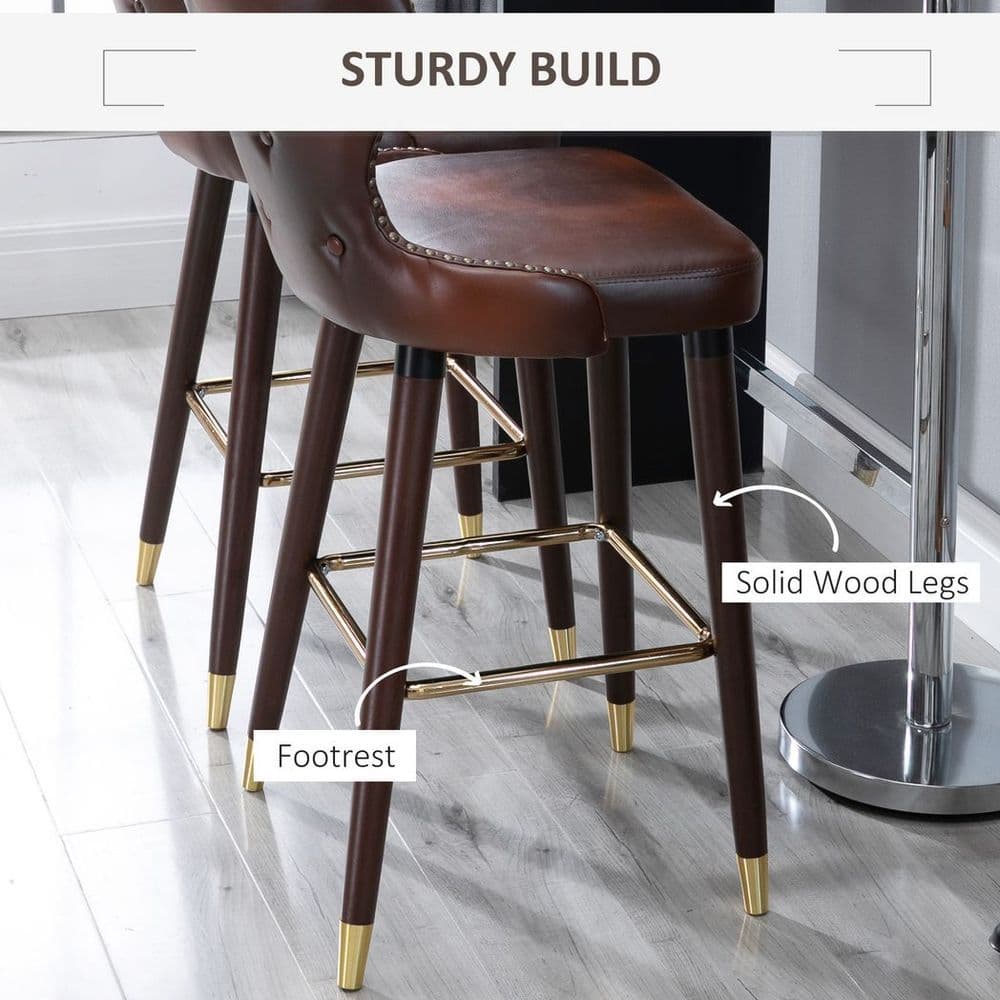 image-2 Pieces Home Luxury Bar Chair Stool, PU Leather European Style, Brown