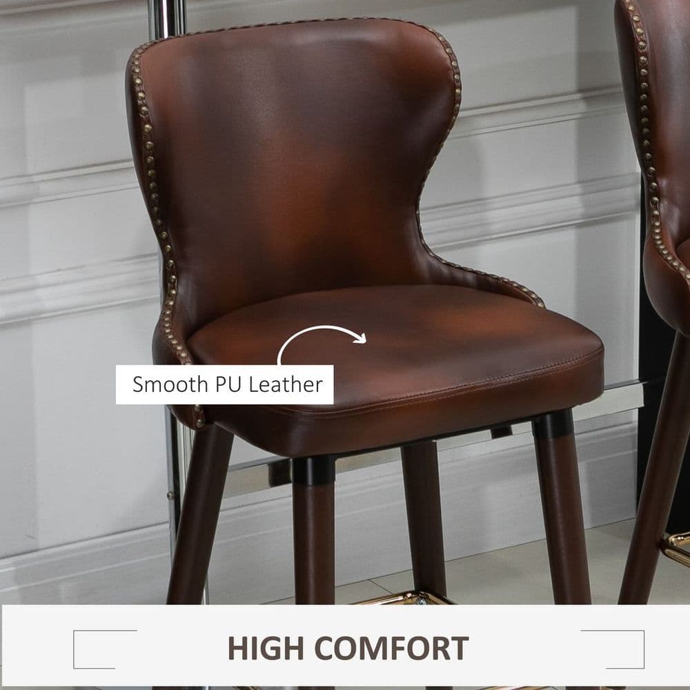 image-2 Pieces Home Luxury Bar Chair Stool, PU Leather European Style, Brown