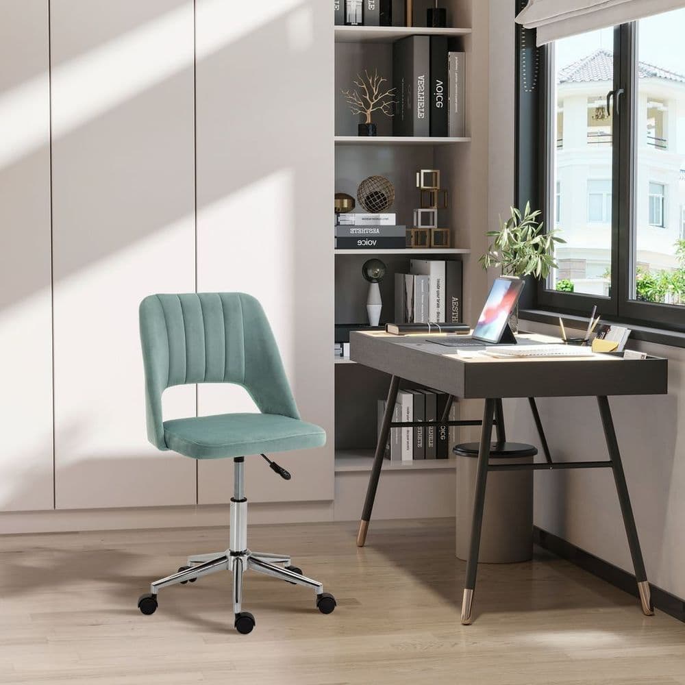 image-Swivel Office Chair Velvet Fabric Scallop Shape Computer Desk Chair Green
