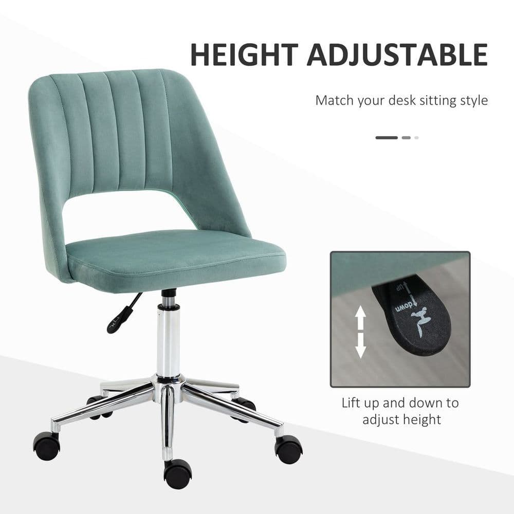 image-Swivel Office Chair Velvet Fabric Scallop Shape Computer Desk Chair Green