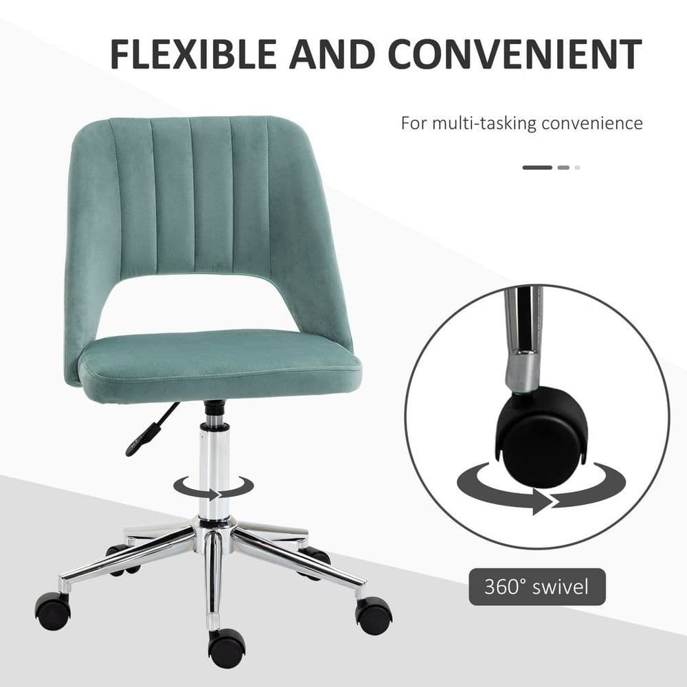 image-Swivel Office Chair Velvet Fabric Scallop Shape Computer Desk Chair Green