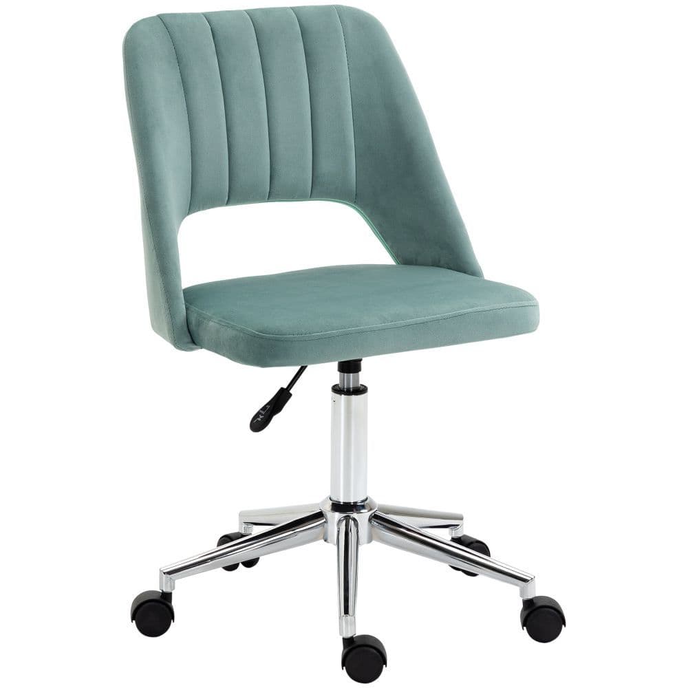 image-Swivel Office Chair Velvet Fabric Scallop Shape Computer Desk Chair Green