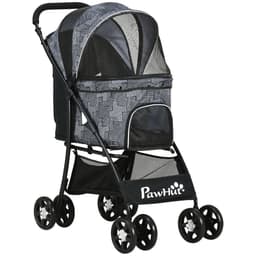 image-PawHut Foldable Dog Stroller w/ Large Carriage, Universal Wheels, Brakes - Grey