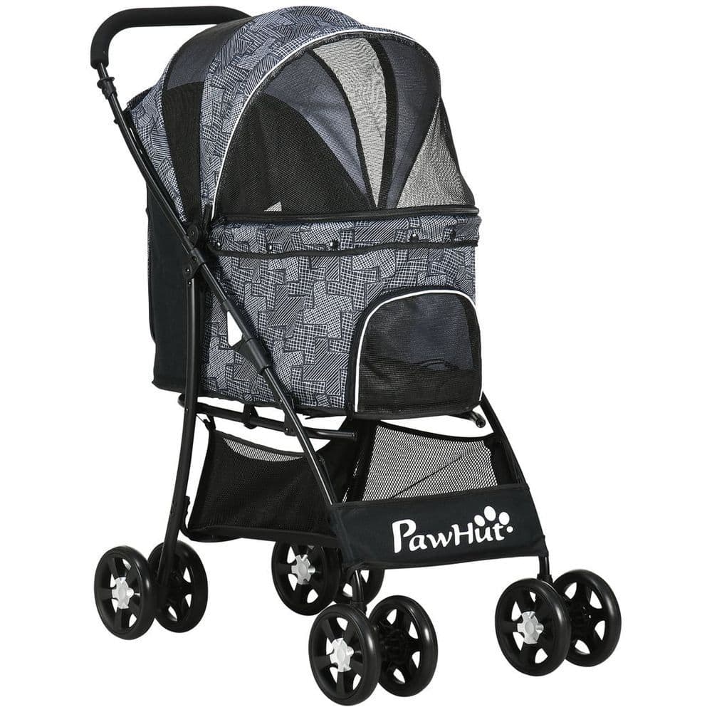 image-PawHut Foldable Dog Stroller w/ Large Carriage, Universal Wheels, Brakes - Grey