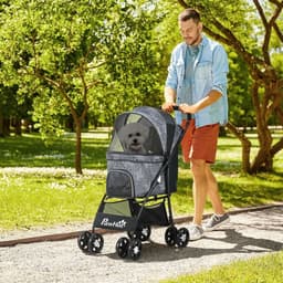 image-PawHut Foldable Dog Stroller w/ Large Carriage, Universal Wheels, Brakes - Grey