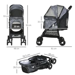 image-PawHut Foldable Dog Stroller w/ Large Carriage, Universal Wheels, Brakes - Grey