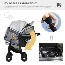 image-PawHut Foldable Dog Stroller w/ Large Carriage, Universal Wheels, Brakes - Grey