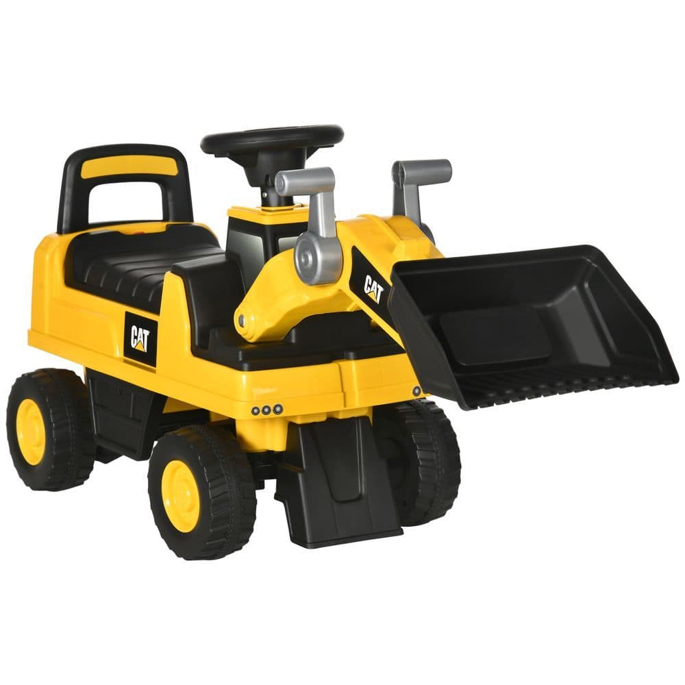 image-HOMCOM CAT Licensed Kids Construction Ride-On w/ Manual Shovel, for 1-3 Years