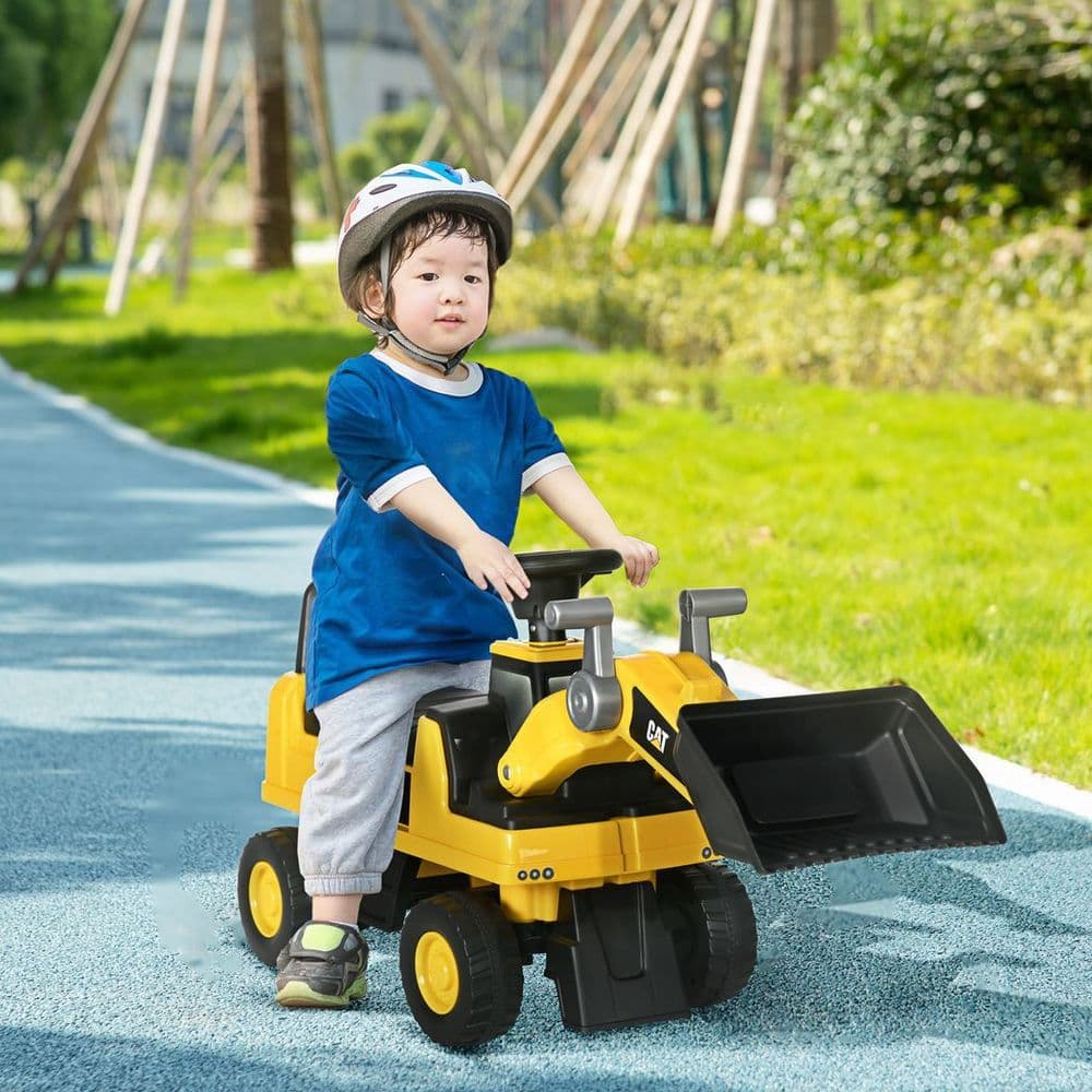 image-HOMCOM CAT Licensed Kids Construction Ride-On w/ Manual Shovel, for 1-3 Years