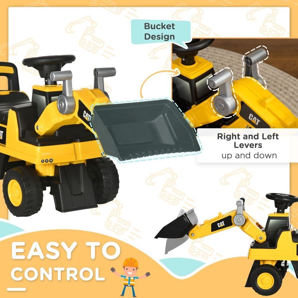 image-HOMCOM CAT Licensed Kids Construction Ride-On w/ Manual Shovel, for 1-3 Years
