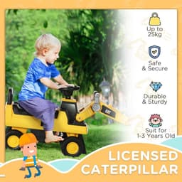 image-HOMCOM CAT Licensed Kids Construction Ride-On w/ Manual Shovel, for 1-3 Years
