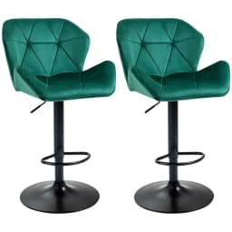 image-Set Of 2 Luxurious Velvet-Touch Bar Stools w/ Metal Frame Footrest Base Green