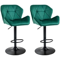image-Set Of 2 Luxurious Velvet-Touch Bar Stools w/ Metal Frame Footrest Base Green